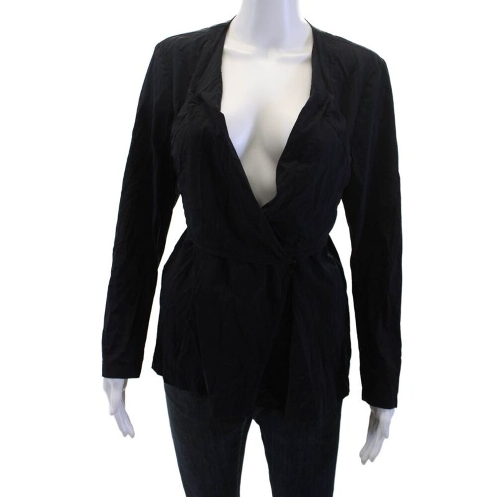 Katharina Hovman Women Black V-Neck Tie Blazer Long Sleeve Designer Size 44
